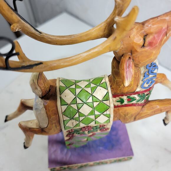 Jim Shore Heartwood Creek Reindeer Dash Away Figurine 10" Green Blanket w/ Box - Picture 10 of 15